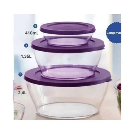 Tupperware Kit Pe As Tigela Clear Policarbonato Tampa Roxa