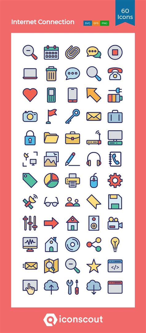 Internet Connection Icon Pack - 60 Colored Outline Icons