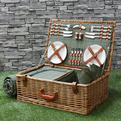 Luxury Tweed 4 Person Picnic Wicker Hamper Basket The Basket Company