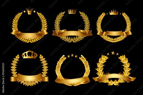 Set Of Gold Laurel Wreath Award Laurel Wreath With Golden Ribbon