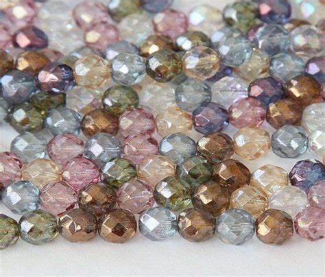 Multicolor Luster Czech Glass Beads 6mm Faceted Round These Mixed Color Fire Polished Czech