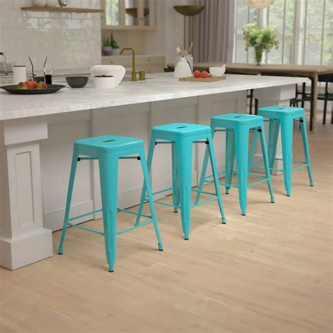 Flash Furniture 24 High Metal Counter Height Indoor Bar Stool In Teal