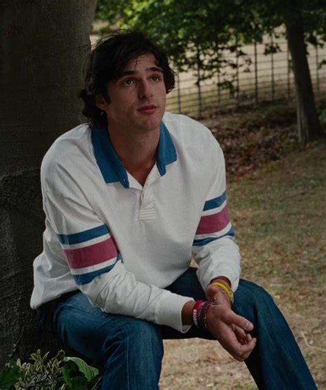 Vintage Inspired White Polo With Retro Stripes Worn By Jacob Elordi As