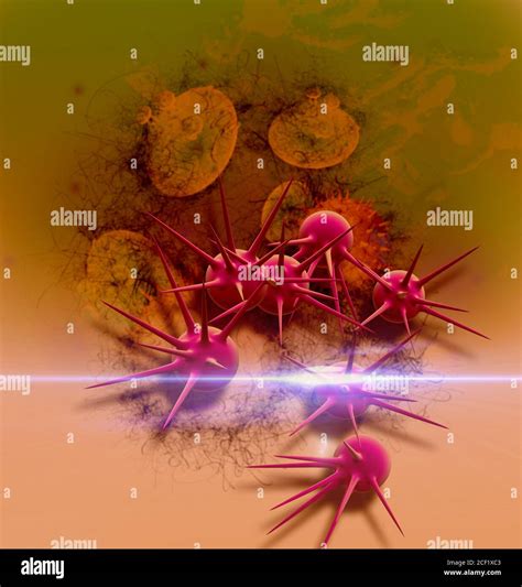 Digital 3d Illustration Of Cancer Cells In Color Background And Optical