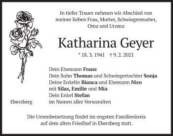 Traueranzeigen Von Katharina Geyer Trauer Merkur De