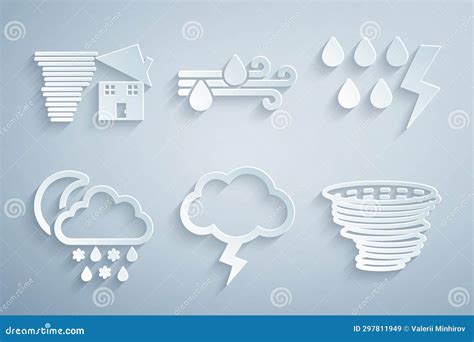 Set Storm Cloud With Snow Rain Moon Tornado Wind And And Swirl