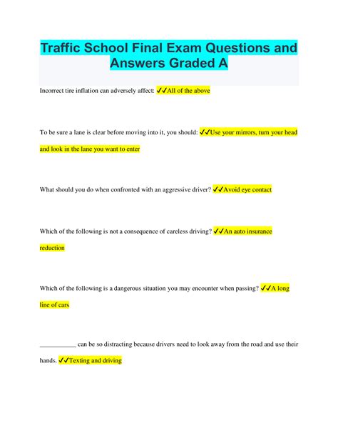 Traffic School Final Exam Questions And Answers Graded A Browsegrades