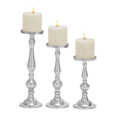 Litton Lane Silver Aluminum Candle Holder Set Of The Home Depot