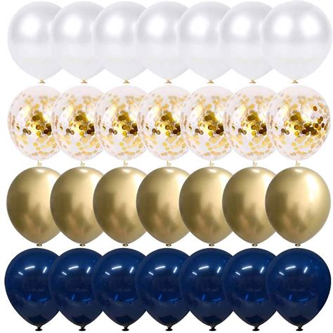 Buy Navy Blue And Gold Confetti Balloons 50 Pcs 12 Inch Pearl White