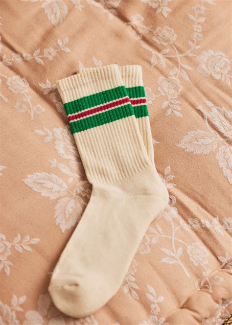 Eli Socks Ecru Green Pink Stripes Organic Cotton S Zane