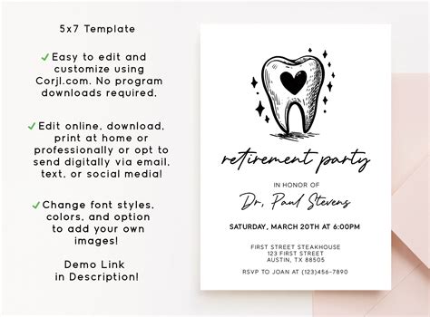 Dentist Retirement Party Invitation: Editable Template (digital