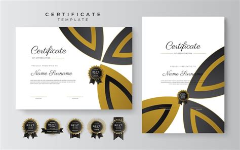 Mod Le De Certificat De R Ussite Noir Et Or Avec Badge Et Bordure En Or