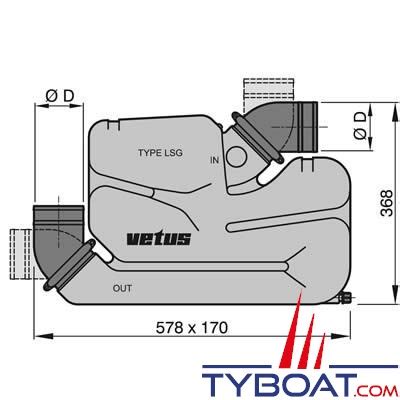 Vetus Waterlock type LSG Ø 60mm 17L pour grande longueur d