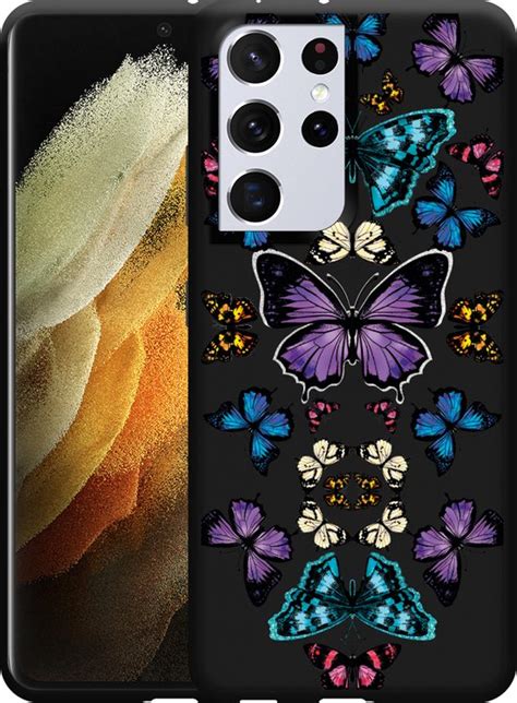 Galaxy S21 Ultra Hoesje Zwart Vlinder Symmetrie Designed By Cazy