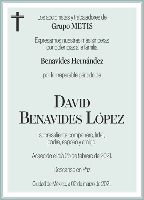 Se Or David Benavides L Pez Obituario Esquela