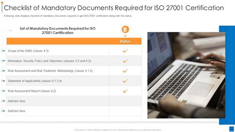 International Organization Standardization Checklist Of Mandatory Documents Required For Iso