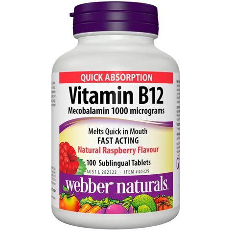 Webber Naturals Vitamin B12 1000mcg Raspberry 100 Sublingual Tabs