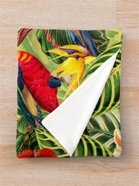 Vintage Tropical Bird Jungle Garden Throw Blanket For Sale By UtArt