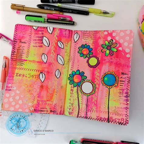 Art Journal Page Tutorial With Textured Flowers Rubber Dance Art