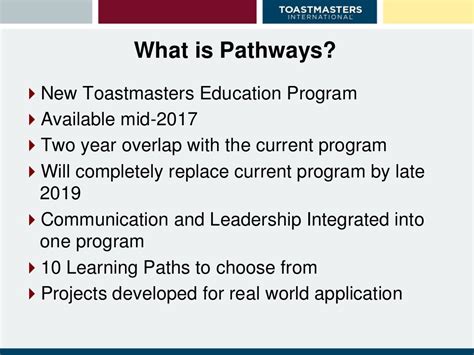 Toastmasters Pathways Learning Experience Update