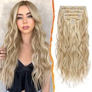 Amazon Barsdar Clip In Hair Extensions Inch Long Wavy Blonde