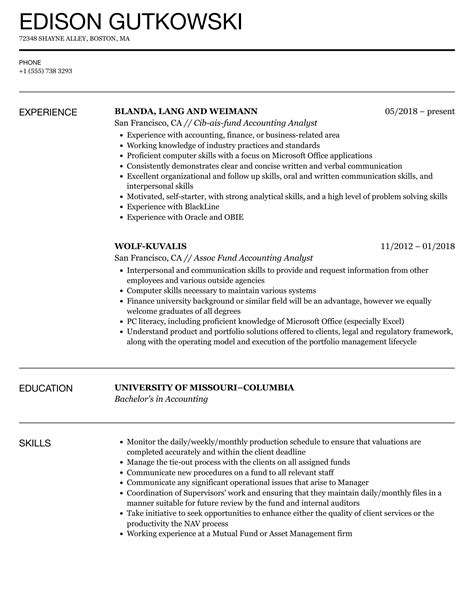 Fund Accounting Analyst Resume Samples Velvet Jobs