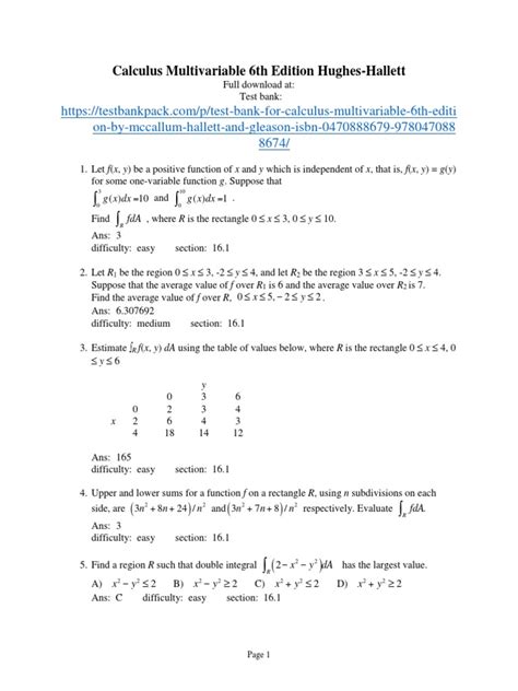 Calculus Multivariable 6th Edition Hughes Hallett Test Bank Download Pdf Sphere