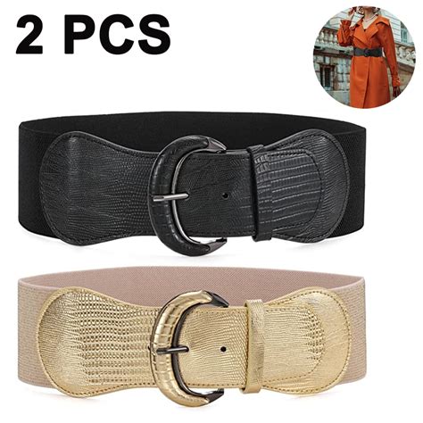 2 Pcs Women Stretchy Wide Waist Belt For Dress Ladies Elastic Belt Hook