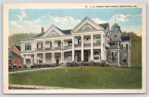 Postcard Bradford Pennsylvania Beautiful L A Emery Residence Posted