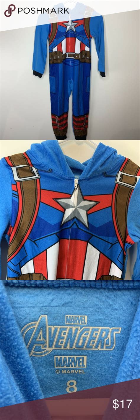 Marvel Captain America Hooded Onesie Pajama Sz 8 Onesie Pajamas