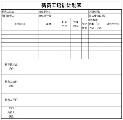 新员工培训计划表新员工培训计划表范文模板华军软件园