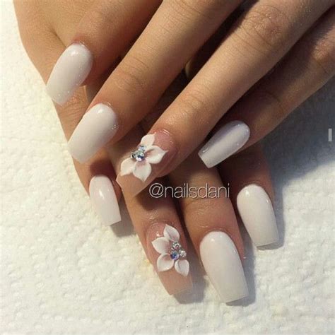 3d Flower Design Neutral White Nails Pink Acrylic Nails Acrylic