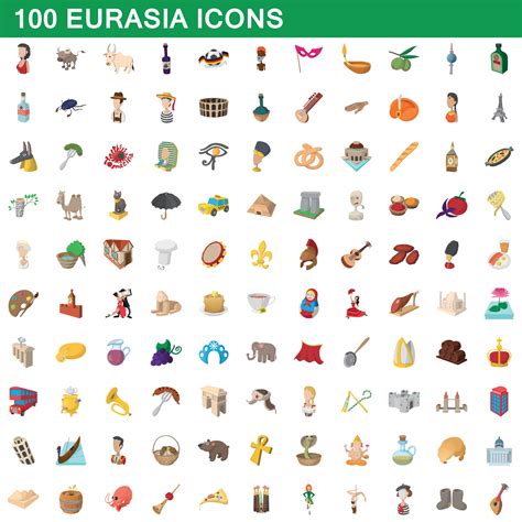 100 eurasia icons set, cartoon style 8999713 Vector Art at Vecteezy