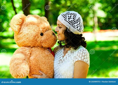 Girl With Teddy Bear Stock Photo Image Of Childbirth 25590970