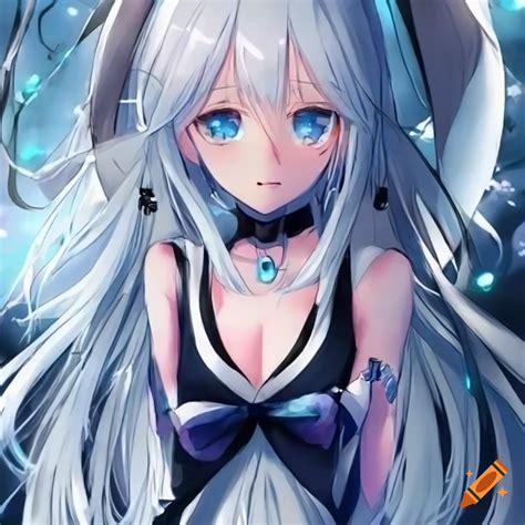 Anime Girl Have White Hair Blue Eye On Craiyon