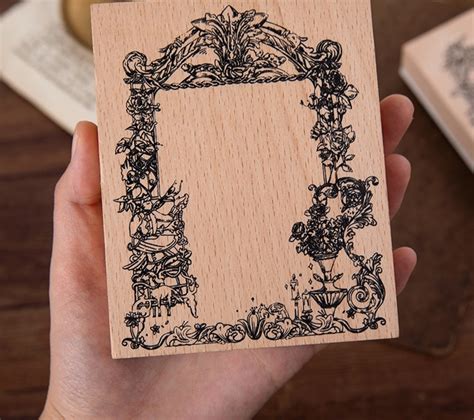 Large Vintage Frame Rubber Stamp Wooden Borders Stamp Card Etsy