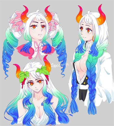 I drew Yamato in different hairstyles : r/OnePiece