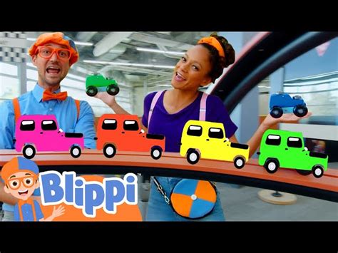 Blippi Races Rainbow Color Toy Cars with Meekah | Blippi - Learn Colors ...