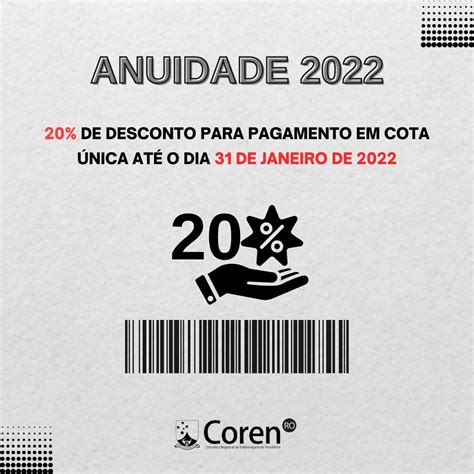 Últimos dias para pagar a anuidade 2022 20 de desconto Conselho