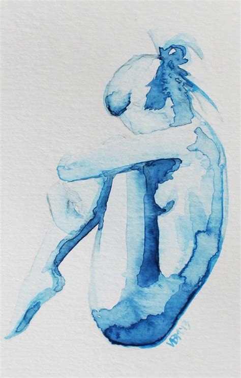 Fine Art Print Blue Watercolor Nude Woman Figure Clementine 8x10 Watercolor Art Prints