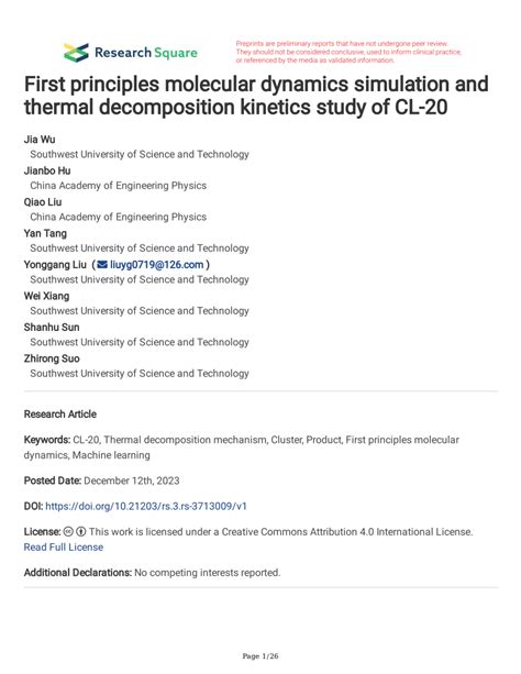 Pdf First Principles Molecular Dynamics Simulation And Thermal