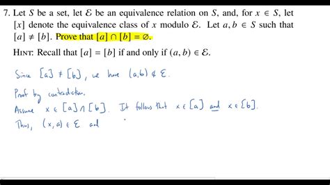 Distinct Equivalence Classes Are Disjoint Superquiz 1 Problem 7 YouTube