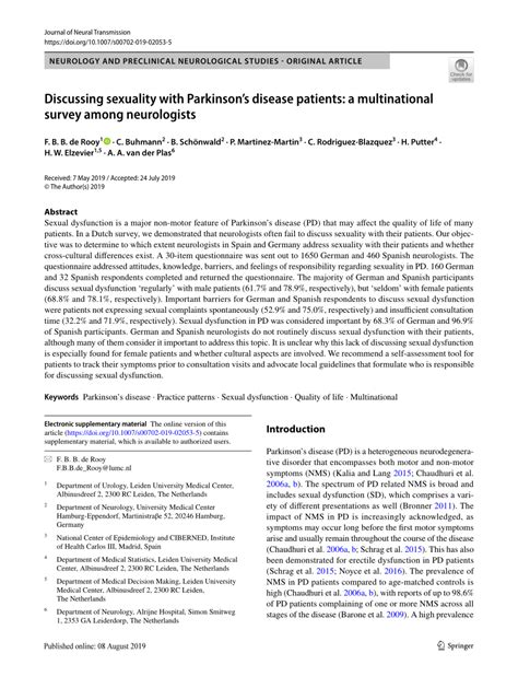 Pdf Discussing Sexuality With Parkinson’s Disease Patients A Multinational Survey Among