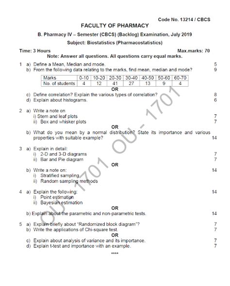 Osmania University B Pharmacy IV Semester CBCS Backlog Subject