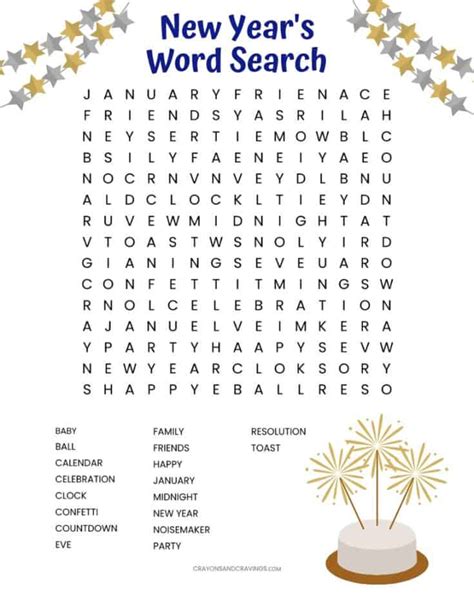 New Year's Word Search Free Printable