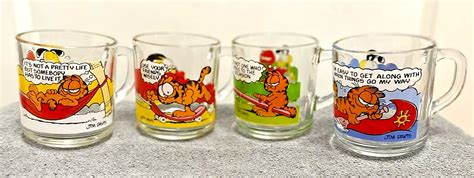 Garfield Mcdonalds Mug Glass Complete Original Set Of Mugs