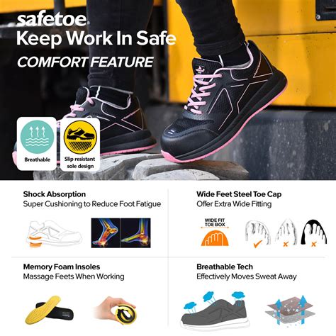 Safetoe Breathable Lightweight Women Safety Work Shoes Safetoe