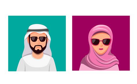 arabian Man wear turban and woman hijab couple wear eyeglasses icon set ...