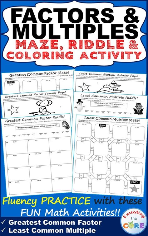 Factors And Multiples Gcf Lcm Mazes Riddle Color By Number Print And Digital Greatest Common