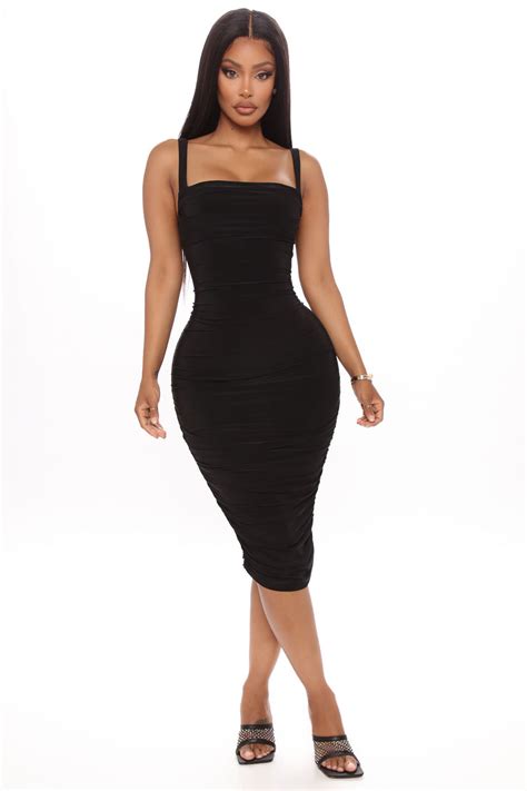 Must Be Love Ruched Midi Dress Black Fashion Nova Dresses